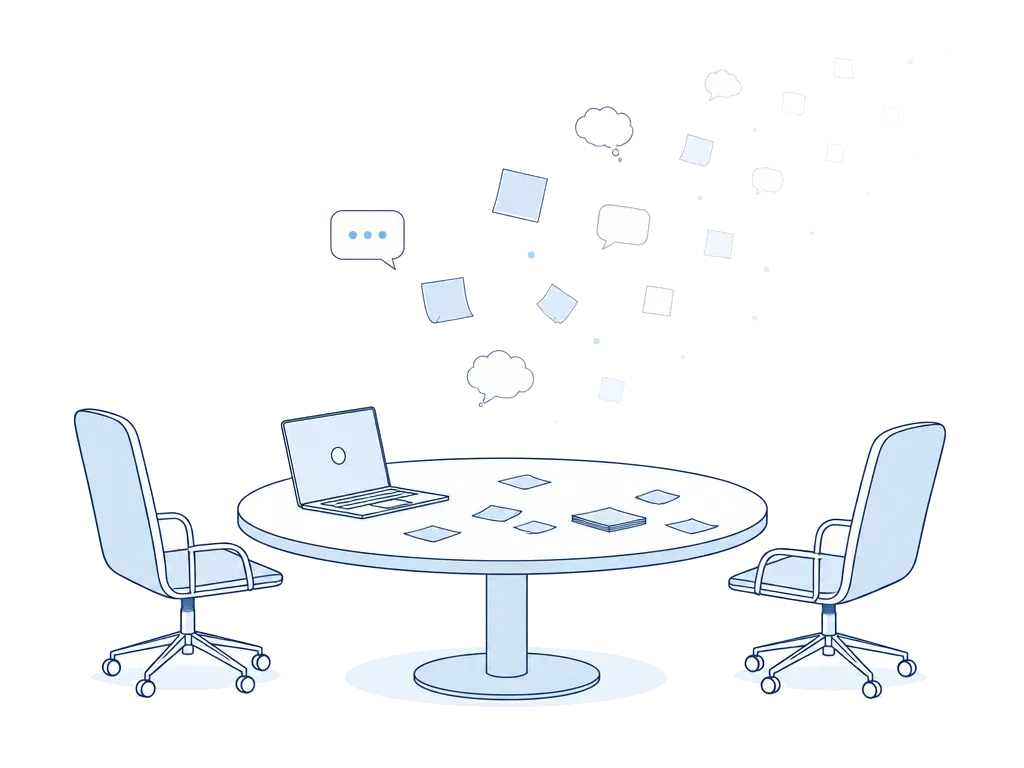 Empty meeting room with notes and conversations drifting away